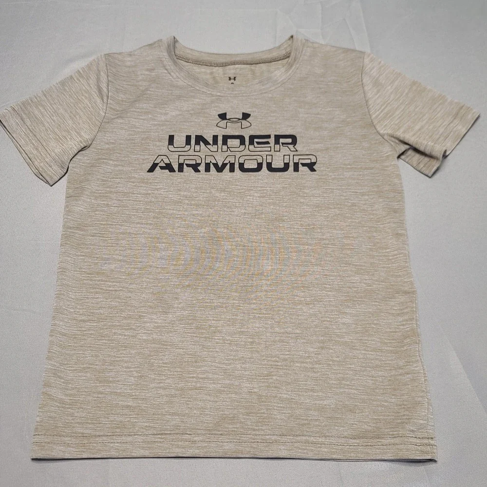 Under Armour Shirt Kids Size 6 Tan Heather Short Sleeve Graphic Tee UASH155E-251